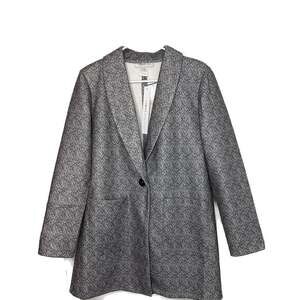 Carole Wren Women's Grey Herringbone Notch Lapel Single Button Longline Blazer
